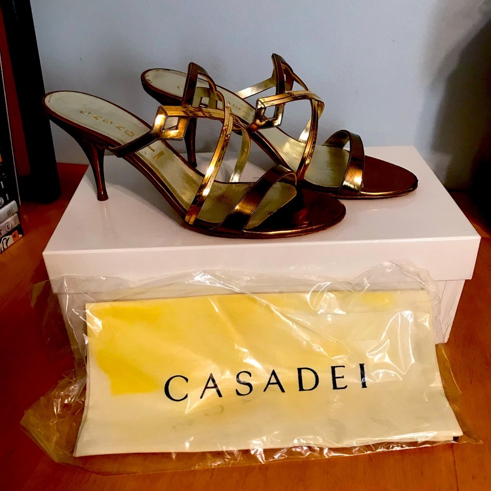Casadei High Heel Open Toe Golden Copper Platform Shoes US 8 8161C Space X.